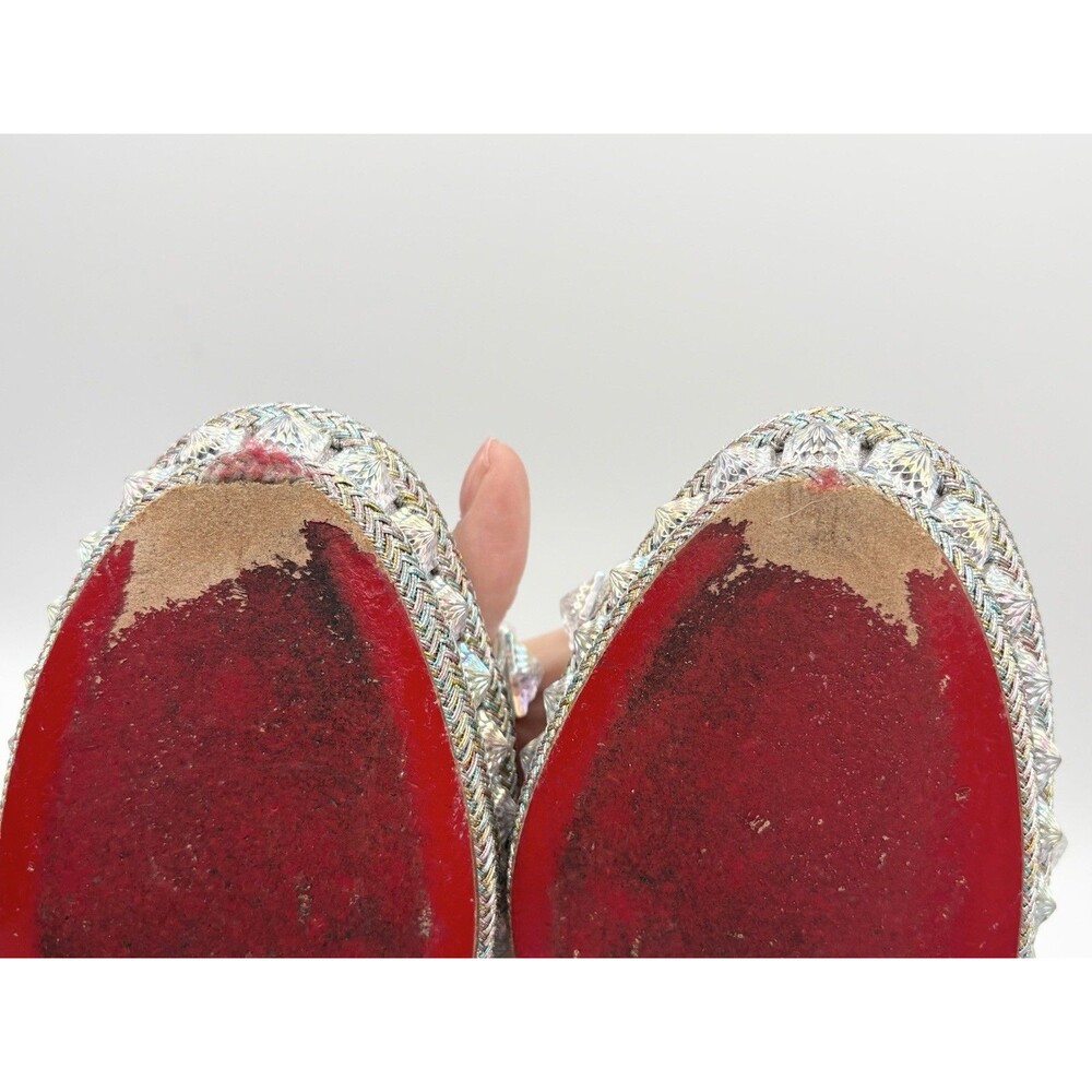 Christian Louboutin Cataclou 60 Silver Glitter Platform Sandals Wedges Sz EU 39 - Picture 13 of 13
